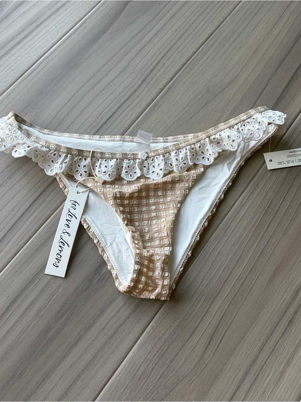 For Love and Lemons Gingham Eyelet Bikini Bottoms